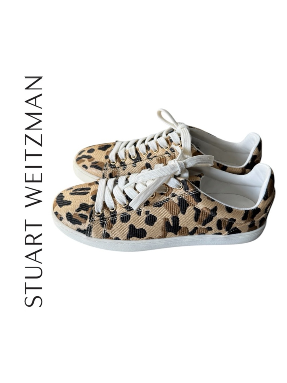 Stuart Weitzman Leopard-Print Low-Top Sneakers in Tan and Black